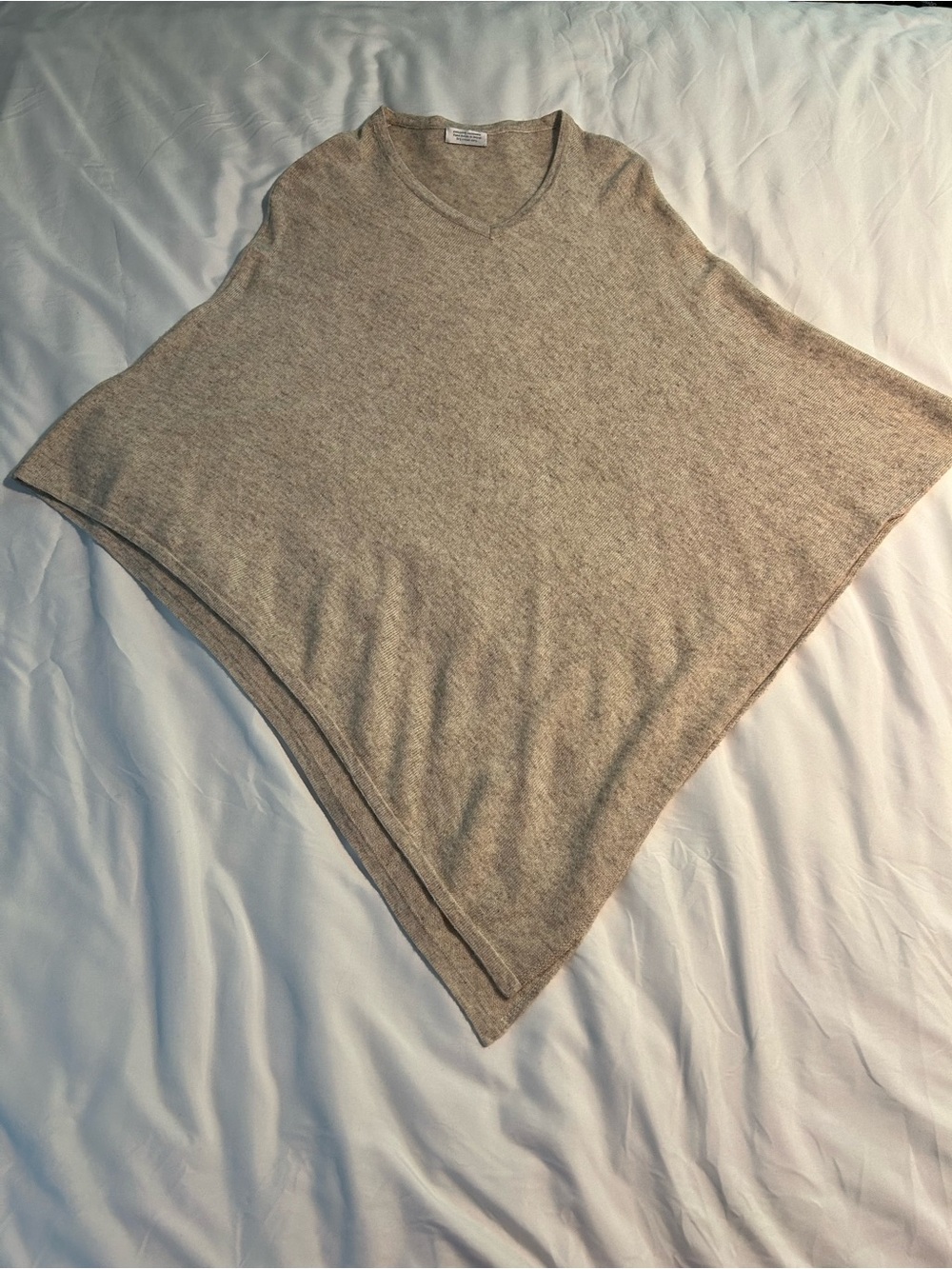 Cashmere Light Beige V-Neck Poncho